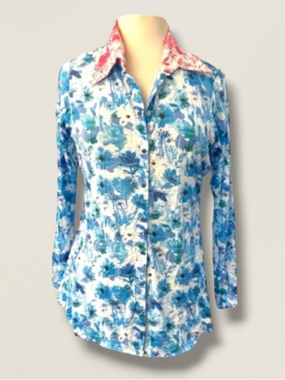 New! DAVID CLINE Crushed Floral Garden Shirt Size Medium